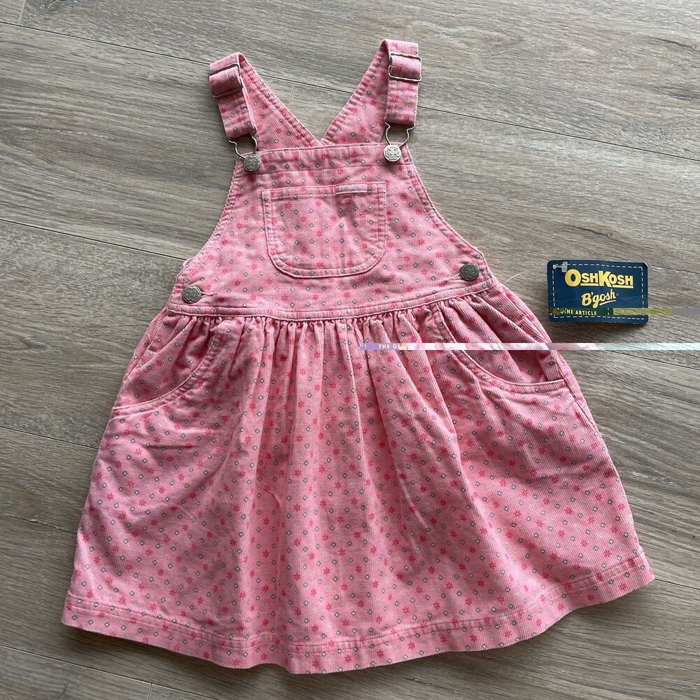 VTG 90’s Oshkosh B'Gosh Girls Size 4T Pink Crush Jumper Dress Ditzy Floral NEW